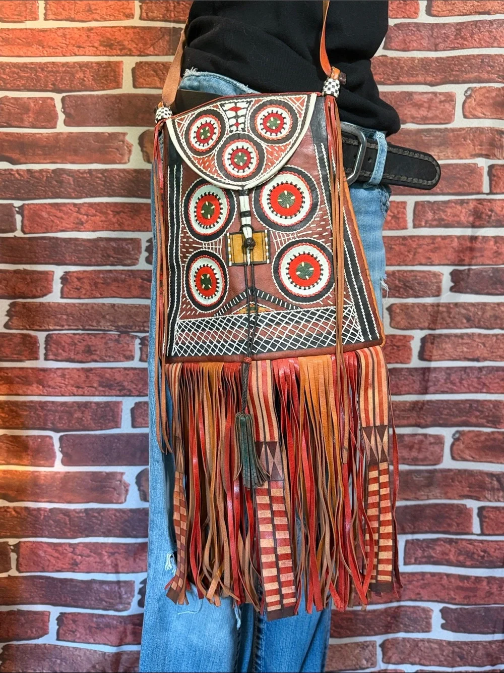 👜 Handstitched Trapezoid Leather Taureg Bag w/Fringes